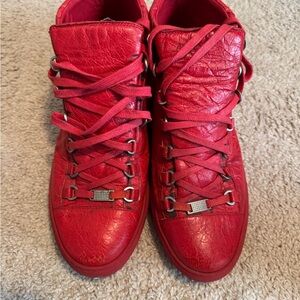 Men’s Red Leather Balenciaga Arena
